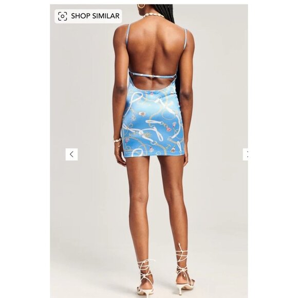 NWT SER.O.YA LILLIAN DRESS L Stretchy Satin Mini Dress New Anchors Nautical X - Picture 2 of 10